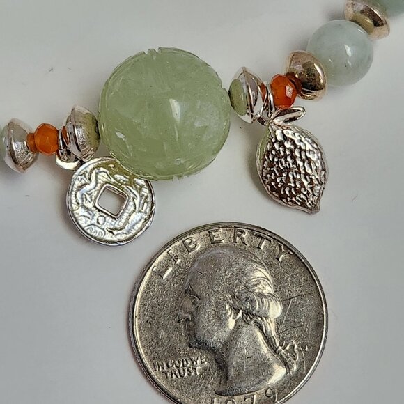 VTG 90s Chalcedony Jadeite Carnelian 925 Beaded Toggle Bracelet 7.5" Adjustable - Picture 8 of 9